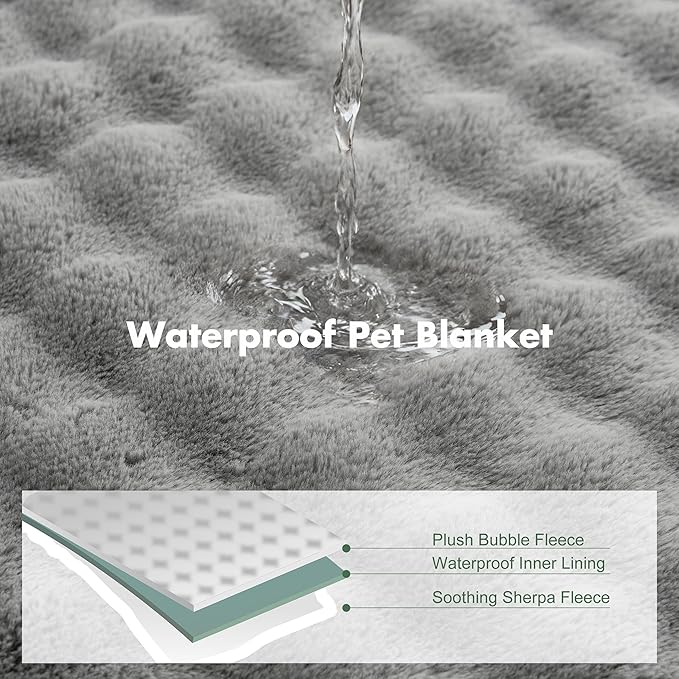 Soft Cozy Waterproof Dog Blanket for Large Dogs - Room Decor Pet Throw Blanket for Couch Bed Protector, Washable Dog Blankets for Indoors & Outdoors, Grey, 50"x60"
