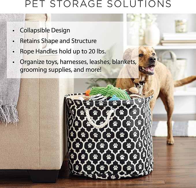 Bone Dry Pet Storage Collection Lattice Paw Print, Nautical Blue, Small Round