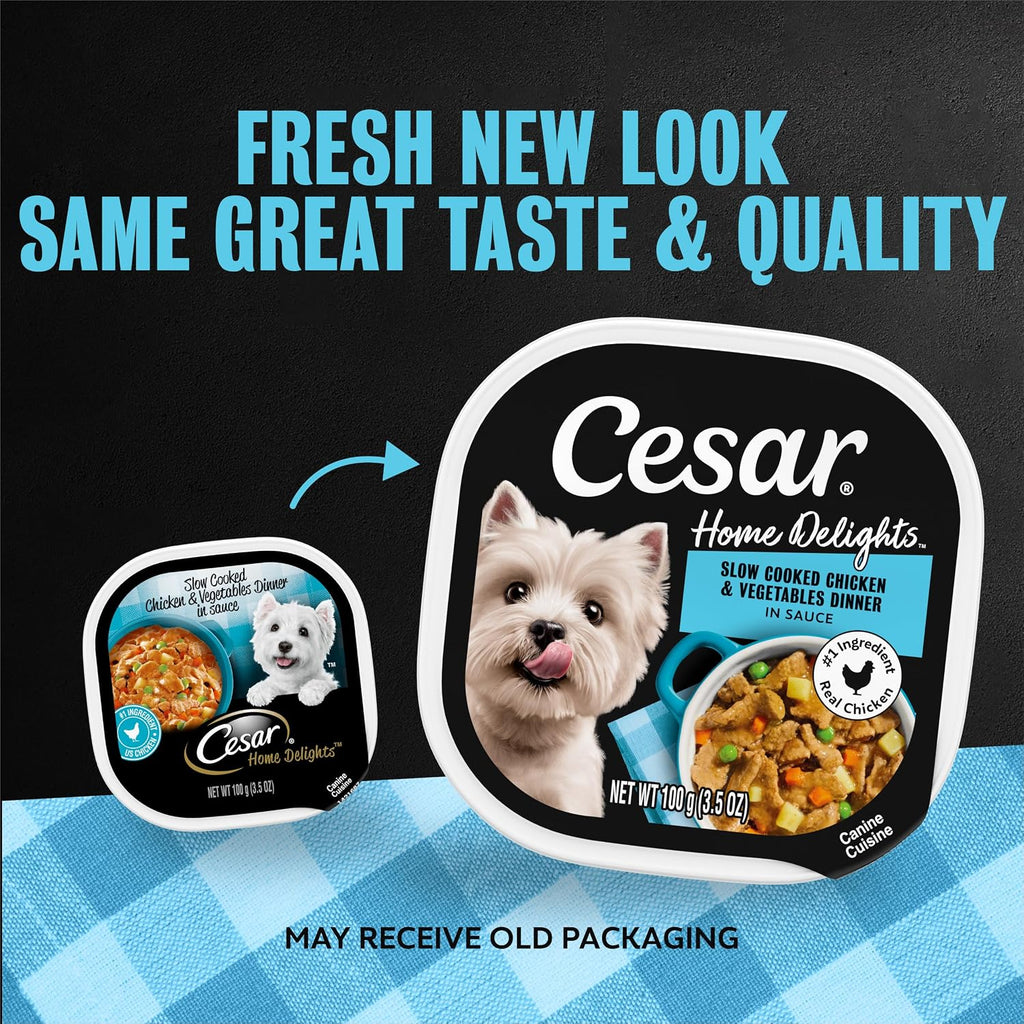 Cesar Home Delights Wet Dog Food, Chicken & Vegetables, 3.5 oz, 24 Count | Real chicken #1 ingredient, no fillers or added sugar, easy to digest, use as meal or food topper, easy peel trays