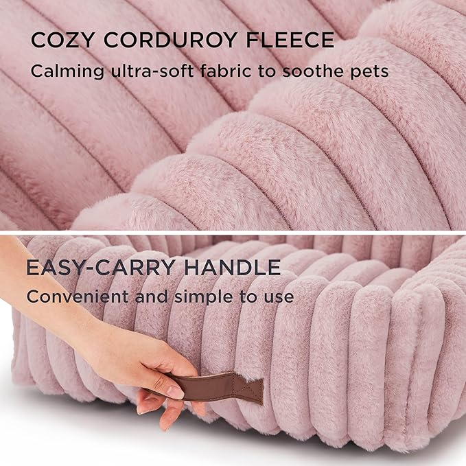 Bedsure ComfyFleece™ Cute Dog Bed for Small Medium Dogs - Washable Furry Puppy Beds, Rectangle Orthopedic Corduroy Fleece Pet Beds with Removable Zipper Cover, 25x21x7inches, Blush Pink