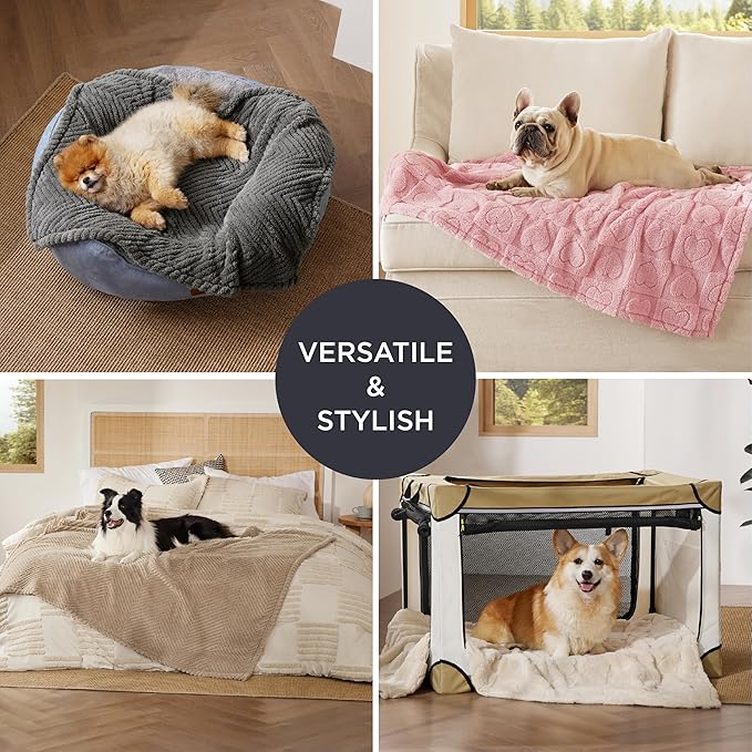 Bedsure Dog Blanket for Large Dogs Washable - Fluffy Fuzzy Puppy Cat Blanket with Premium 300GSM Coral Fleece Soft for Pet Kitten Doggy, Pink, 40x50IN