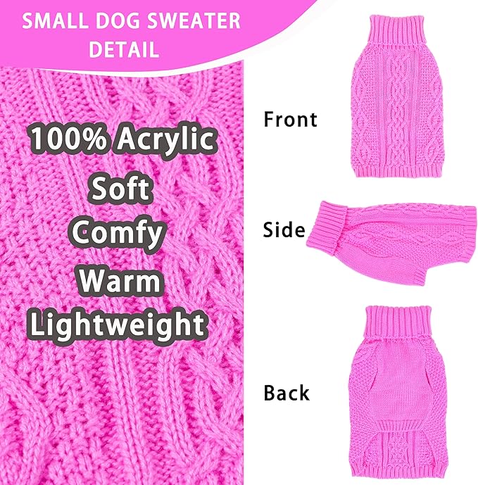 Dog Sweaters Small Dog Clothes Winter Turtleneck Puppy Sweater Warm Pet Cat Sweater Doggy Pullover Outfit with Twisted Design XS~XL(Pink, X-Large)
