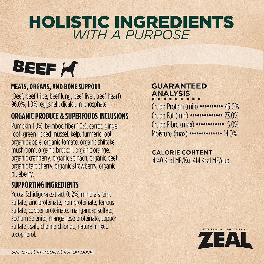ZEAL Canada Air-Dried Dog Food - High Protein, Natural Superfoods, Nutrient Rich, No Fillers, Grain Free, Complete & Balanced (Beef, Turkey, Chicken) 3 lbs