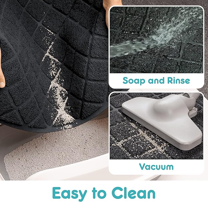 PVC Cat Litter Mat 24" x 15" Inch Black, Non-Slip, Less Waste Cat Litter Box Mat, Soft on Kitty’s Paws, Urine Waterproof