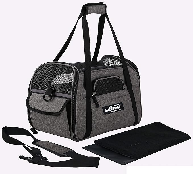 EliteField Soft Pet Carrier (3 Year Warranty, Airline Approved) Soft Sided Dog Puppy Cat Carrier Travel Bag (X-Large: 21" L x 12" W x 13" H, Charcoal Gray)
