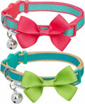 Blueberry Pet Pack of 2 Cat Collars, Classic Solid Adjustable Breakaway Cat Collar with Bell and Bow Tie, Teal Lagoon, Neck 9"-13"