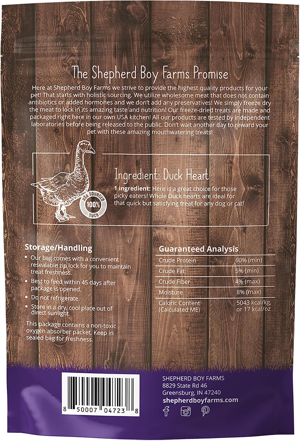 Shepherd Boy Farms Freeze Dried Duck Hearts for Dogs & Cats, USA Made - 3oz | Humanely Raised, No Added Antibiotics Or Hormones, High Protein, All Natural Single Ingredient Treats, Naturally Nutritious