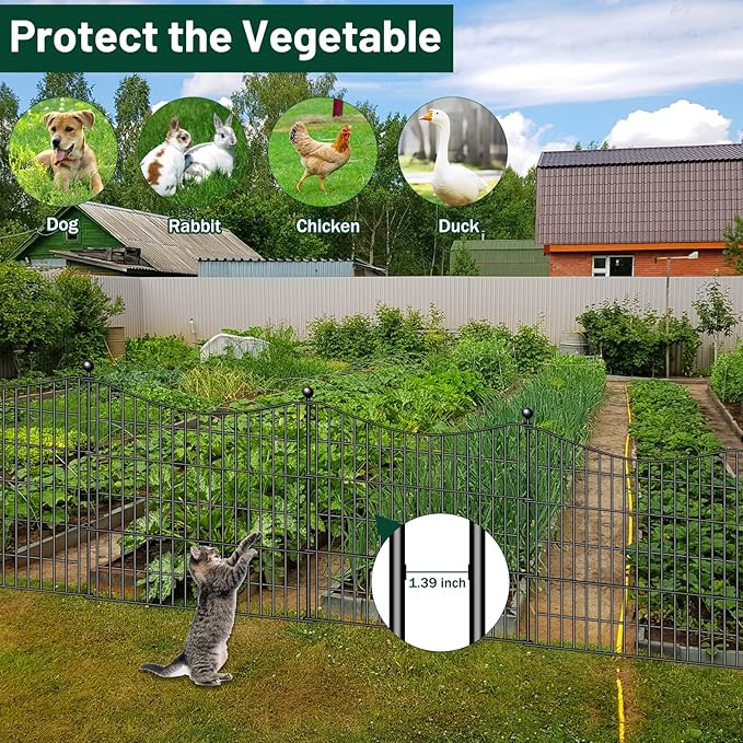 5 Panels No Dig Dog Fence Outdoor for Yard, 40 in(H) X 12 ft(L) Decorative Tall Garden Fence Animal Barrier, Rustproof Metal Wire Garden Edging and Borders, Temporary Fencing Stakes