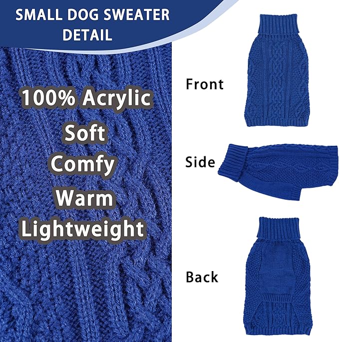 Dog Sweaters for Small Dogs Turtleneck Knit Dog Sweaters Lightweight Puppy Sweater Warm Winter Doggy Clothes Boy Sleeveless Chihuahua Clothes Pullover Doggy Coat for Cool Days (Navy Blue, Small)