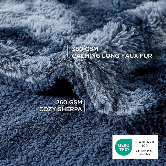 Bedsure Waterproof Dog Blankets for Large Dogs - Calming Cat Blanket for Couch Protector Washable, Long Faux Fur Pet Throw Blanket for Puppy, Reversible Furniture Protection, 40"x50", Tie-dye Navy