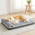 Orthopedic XL Dog Bed Large Sized Dog with Pillow 48''X30'', Waterproof Soft Comfortable Egg Crate Foam Pet Crate Beds Mat with Removable Washable Cover and Non-Slip Bottom, Grey