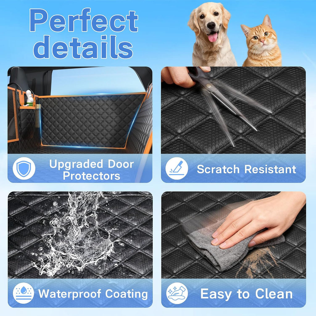 Dog Seat Cover for Back Seat, Hard Bottom Back Seat Extender, 100% Waterproof & Machine Washable, 600D Heavy Duty, Supports 400lbs for Travel & Camping, Dog Back Seat Pet Cover for Cars
