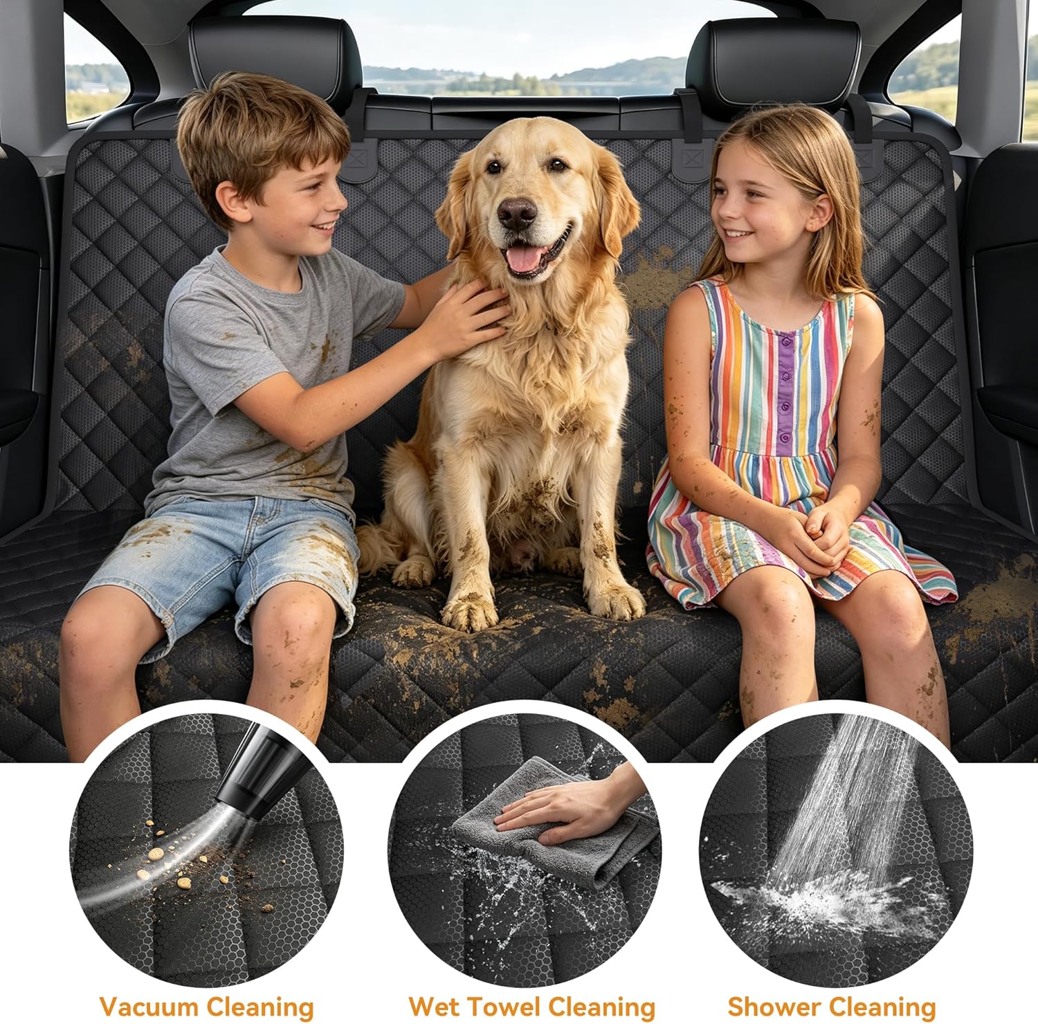 Dog Car Seat Cover for SUV, Waterproof Back Seat Cover for Toyota Tacoma/Jeep Grand Cherokee/Ford Explorer/Ranger/Chevrolet Colorado, Scratch-Proof Nonslip Durable Rear Seat Cover for Dogs