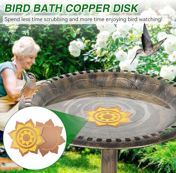 Saillong 4 Pack Bird Bath Copper Disk, Reinforced 99.99% Pure Copper Bird Bath Purification Disk for Physical Clean Water, Birdbaths Cleaner for Outdoor Birdbaths, Bowl and Garden Fountain (Petal)