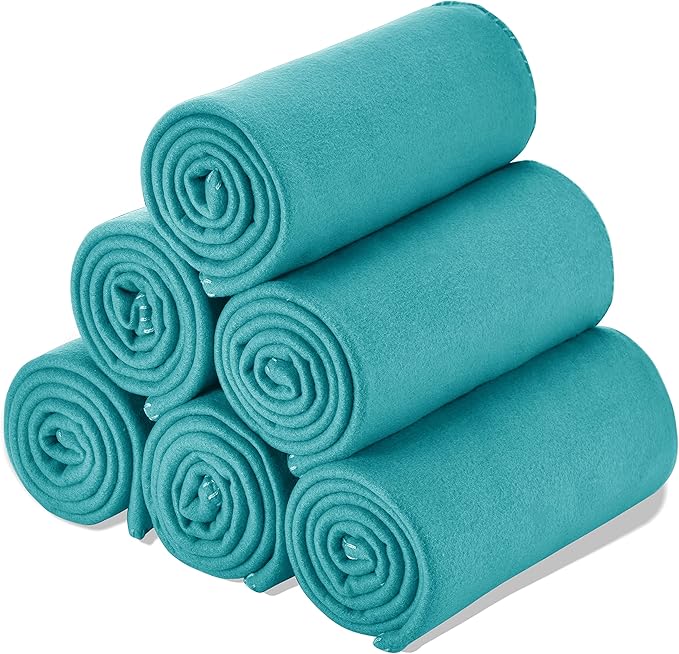 Fleece Throw Blanket Bulk Fleece Blankets Solid Lightweight Warm Soft Cozy Pet-Friendly for Home Bed Sofa Couch Dorm Office Wedding Gifts Travel Airplane Seasons (Petrol Blue, Pack of 6-50x60 Inches)