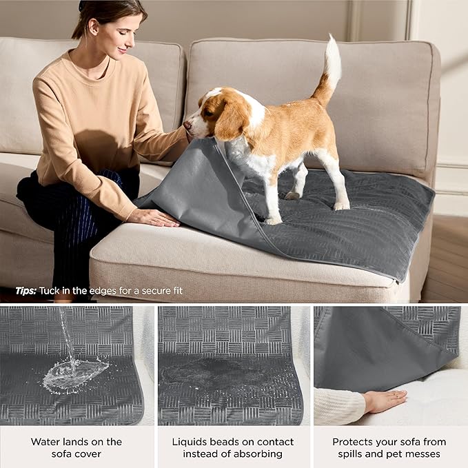 Bedsure Waterproof Bed Cover for Dogs Washable - Waterproof Blanket for Full Bed Couch Sofa Cozy, Lightweight Furniture Protector for Pet Cat Quick Drying, Ash Grey, 82x82IN