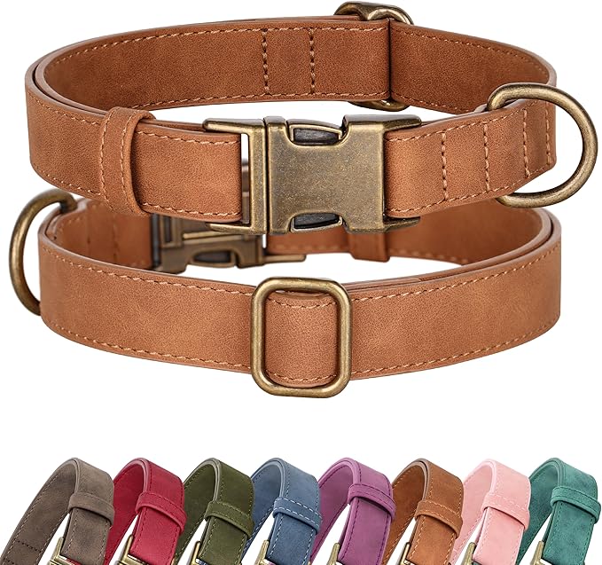 Didog Soft PU Leather Dog Collar, Stylish Quick Released Dog Collars for Large Dogs, Easy Clean Adjustable Pet Collar for Daily Walking, Light Brown, XL Fit 17-27" Neck