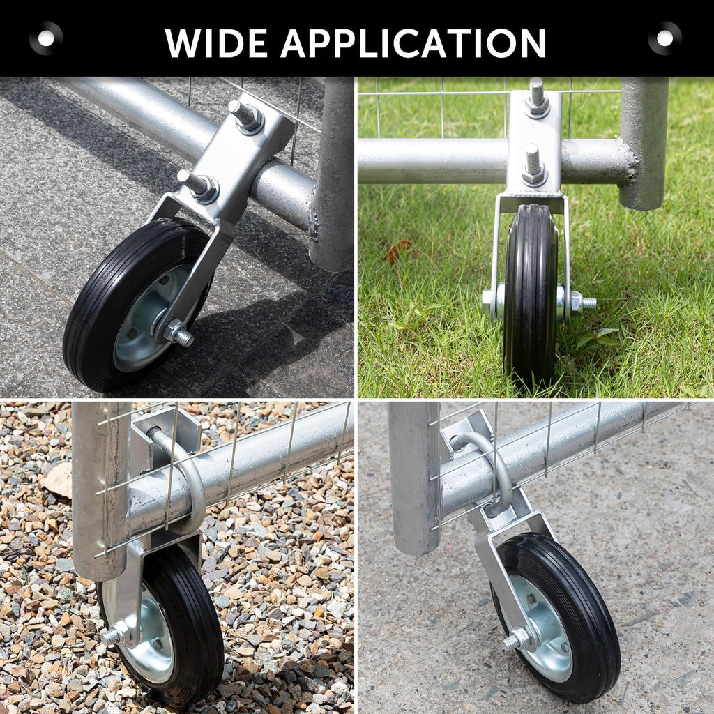 6" Gate Wheel Caster for Metal Swing Gate with 1-5/8" Thru 2" Gate Frames, Heavy Duty Gate Support Wheel for Chain Link Fence, Prevent Gate from Dragging, Silvery