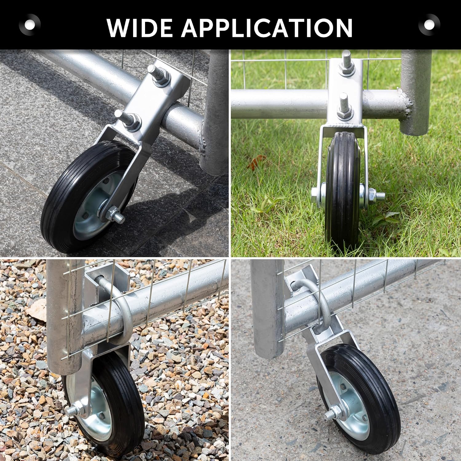 6" Gate Wheel Caster for Metal Swing Gate with 1-5/8" Thru 2" Gate Frames, Heavy Duty Gate Support Wheel for Chain Link Fence, Prevent Gate from Dragging, Silvery