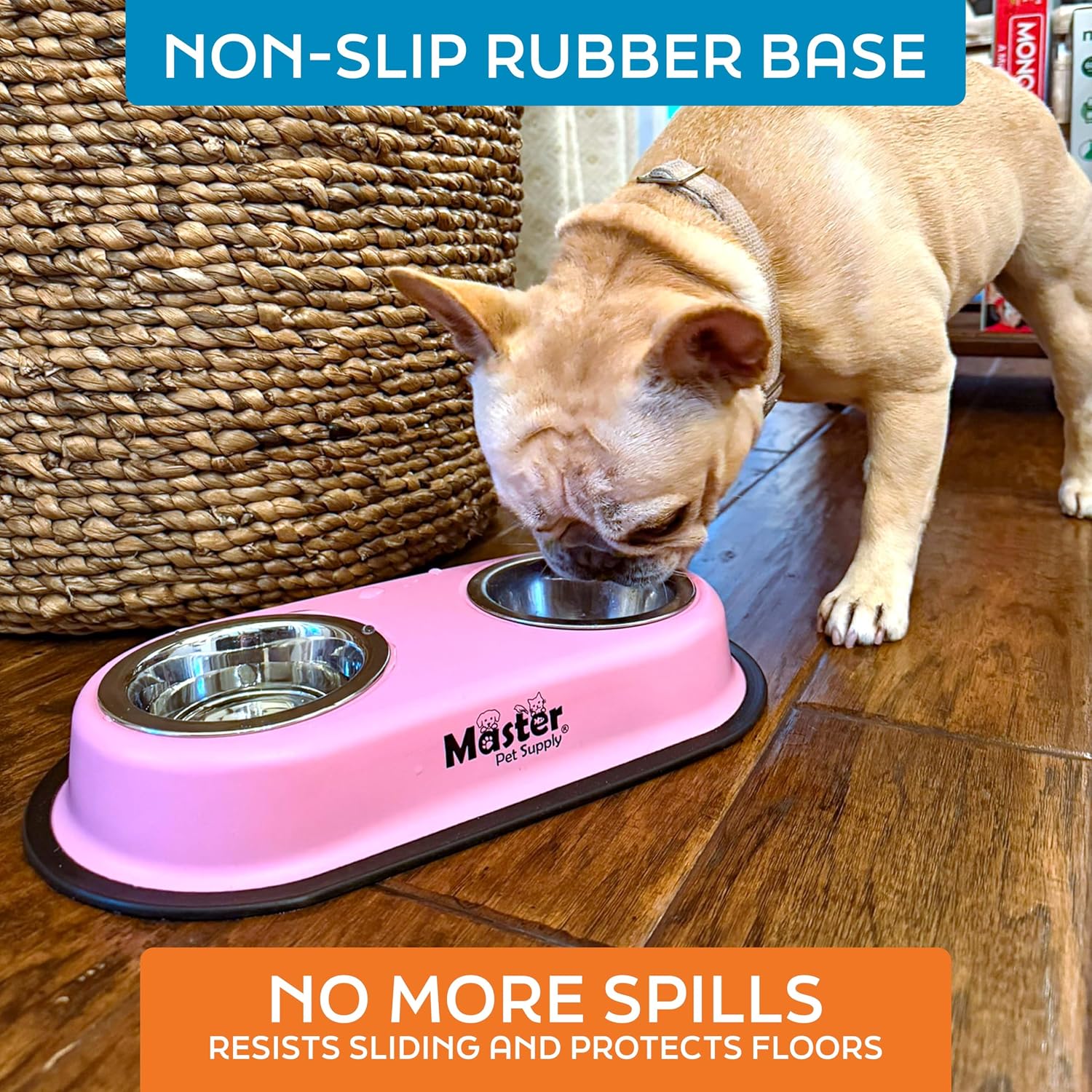 Master Pet Supply Double Dog Bowls Set with Elevated Base and 2 (8 oz) Stainless Steel Removable Dishes (Light Gray) – Double Cat Food Water Bowl, Dog Puppy Food Bowl Set, Rust Resistant
