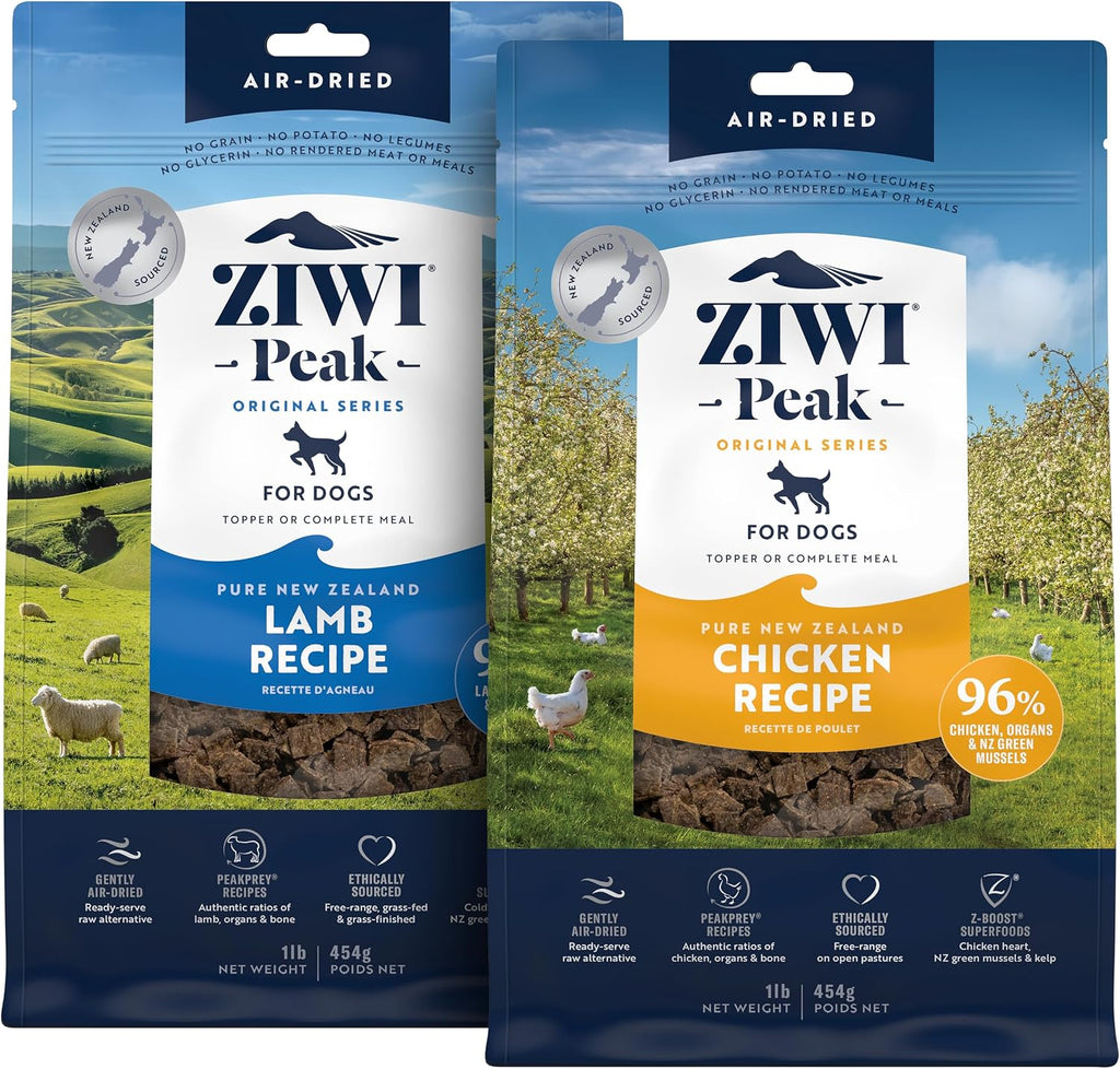 Bundle of ZIWI Peak Air-Dried Dog Food – Lamb (16oz) + Air-Dried Dog Food – Chicken (16oz)- - All Natural, High Protein, Grain Free, Limited Ingredient w/Superfoods