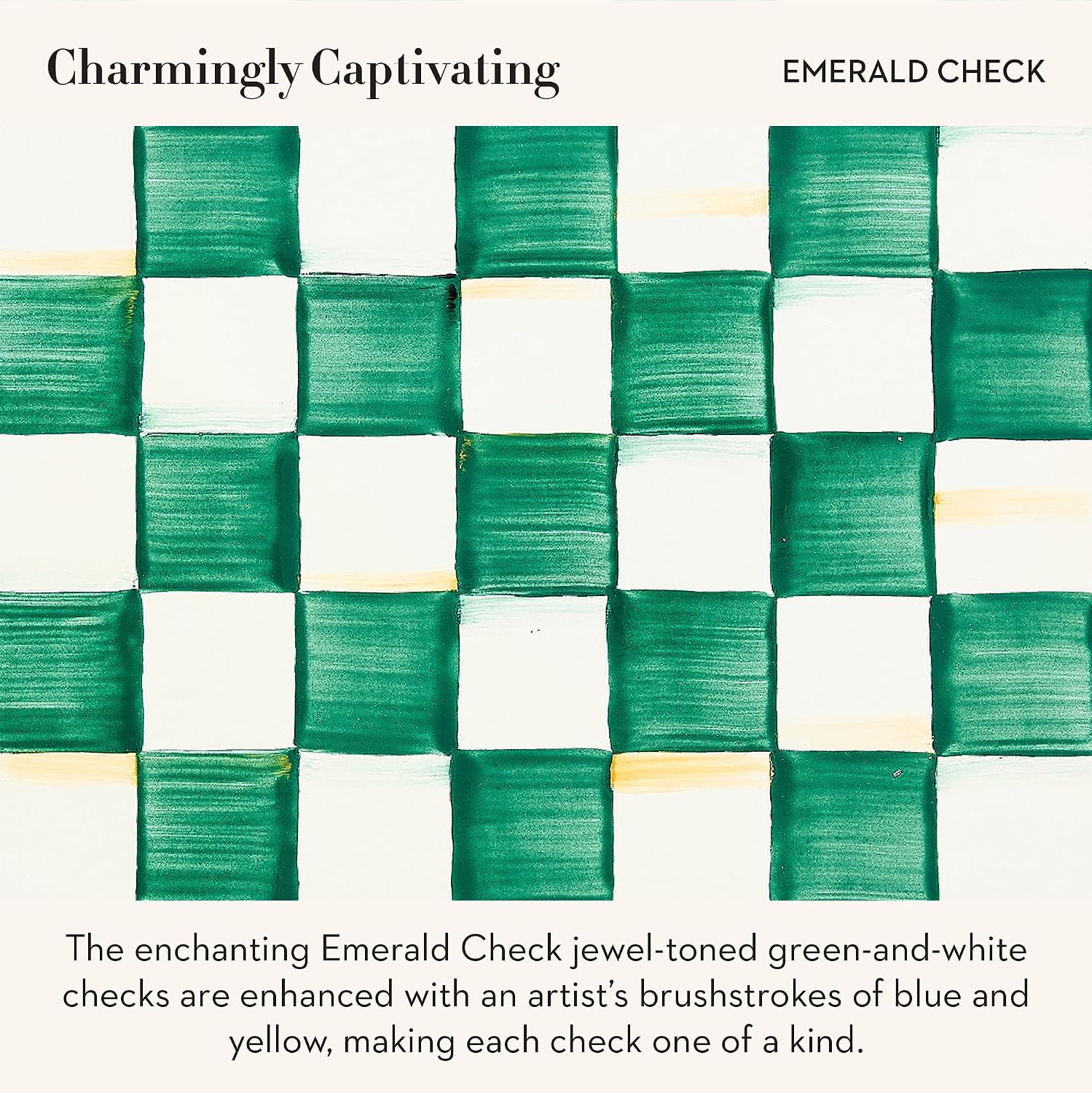MACKENZIE-CHILDS Enamel Pet Dish, Large, Green-and-White Emerald Check | Hand-painted design, made from enameled steel, decorative cat and dog bowl for food and water, 40-ounce capacity