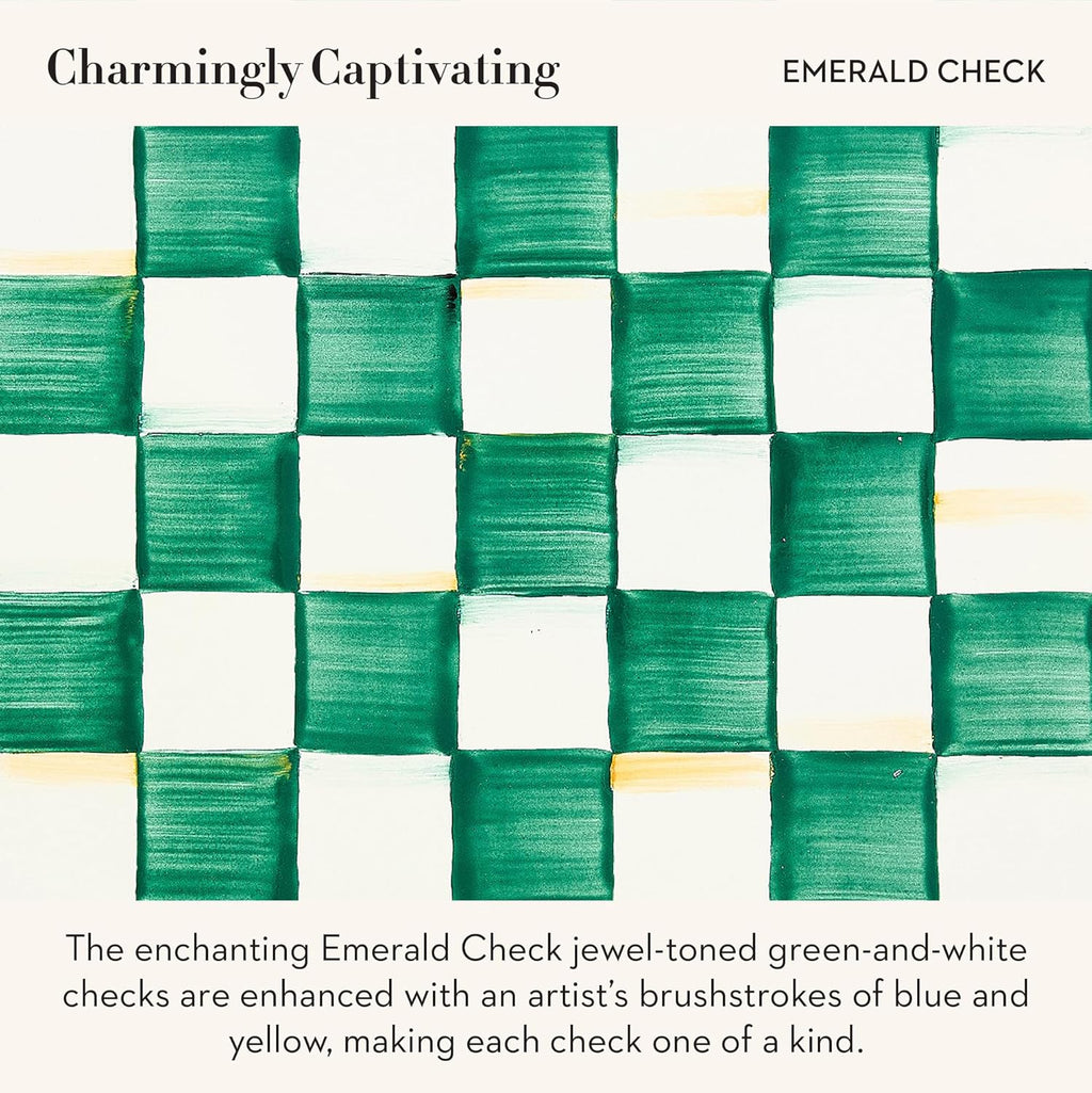 MACKENZIE-CHILDS Enamel Pet Dish, Large, Green-and-White Emerald Check | Hand-painted design, made from enameled steel, decorative cat and dog bowl for food and water, 40-ounce capacity