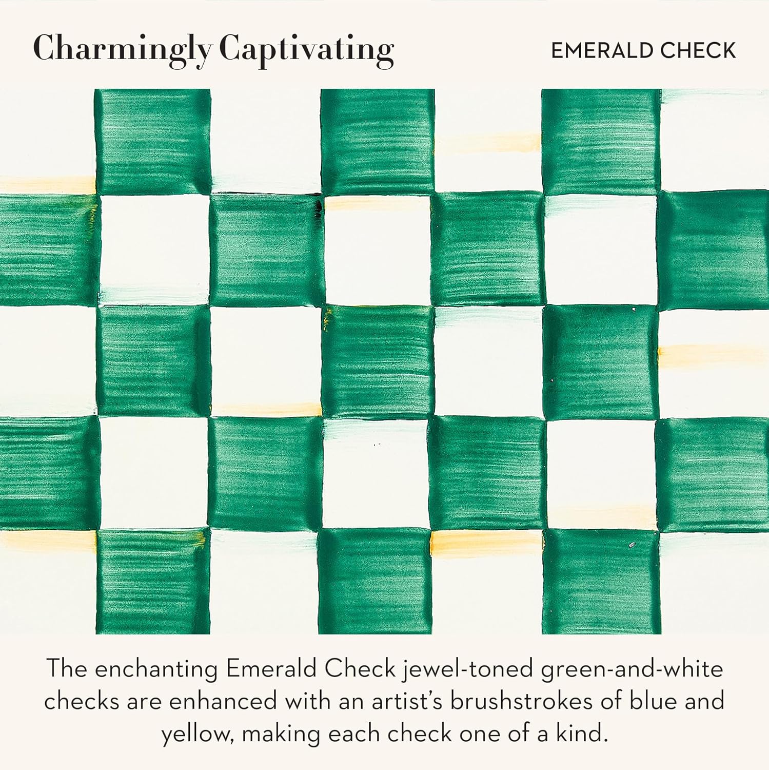 MACKENZIE-CHILDS Enamel Pet Dish, Large, Green-and-White Emerald Check | Hand-painted design, made from enameled steel, decorative cat and dog bowl for food and water, 40-ounce capacity