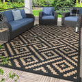 GENIMO 5x8 Outdoor Rug Waterproof, Reversible Mats, Area Rug, Plastic Outside Carpet, Geometric Rv Mat for Patio Camping Rv Picnic Backyard Deck Balcony Porch Beach Trailer (Black & Brown)