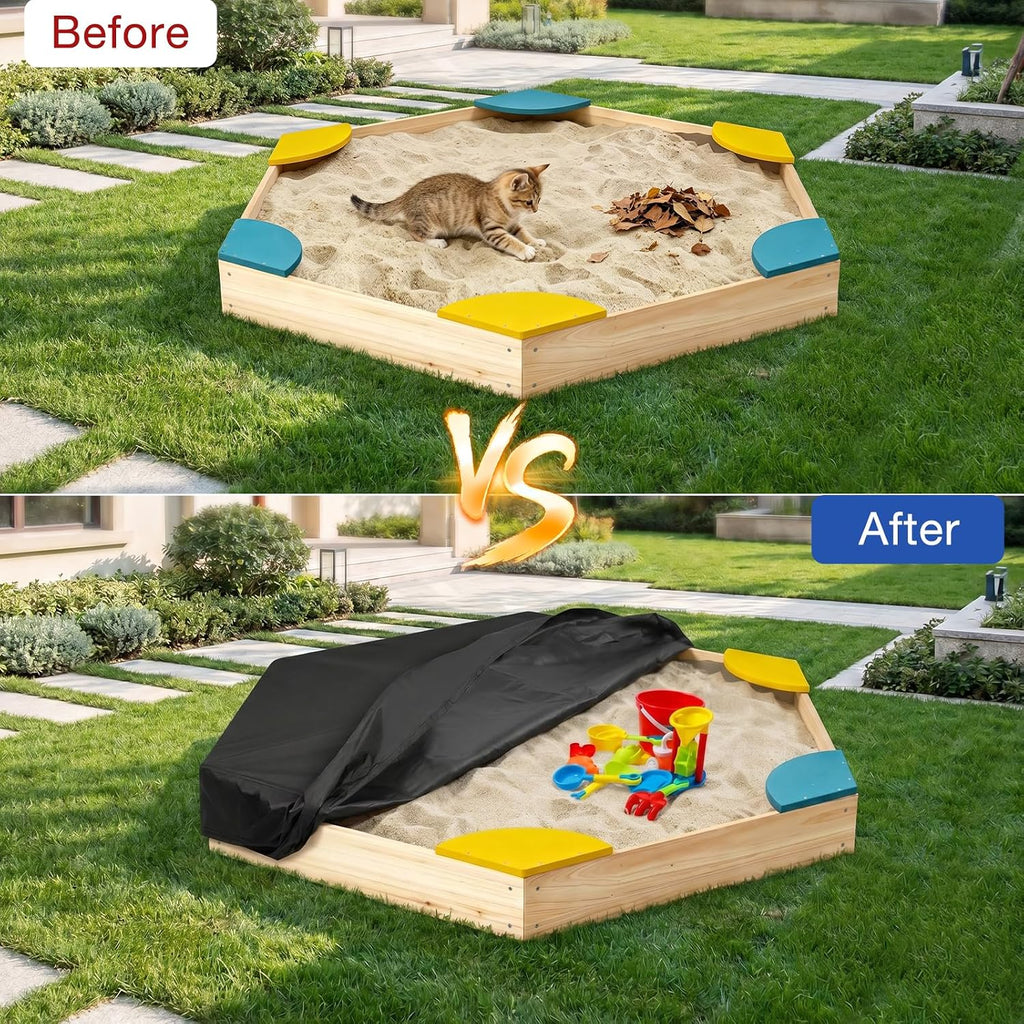 Kasla Hexagon Sandbox Cover, Custom Cover | Heavy Duty, Waterproof, Fits Large Sand Pit & Outdoor Wooden Sandbox for Toddlers Patio Backyard Garden Play