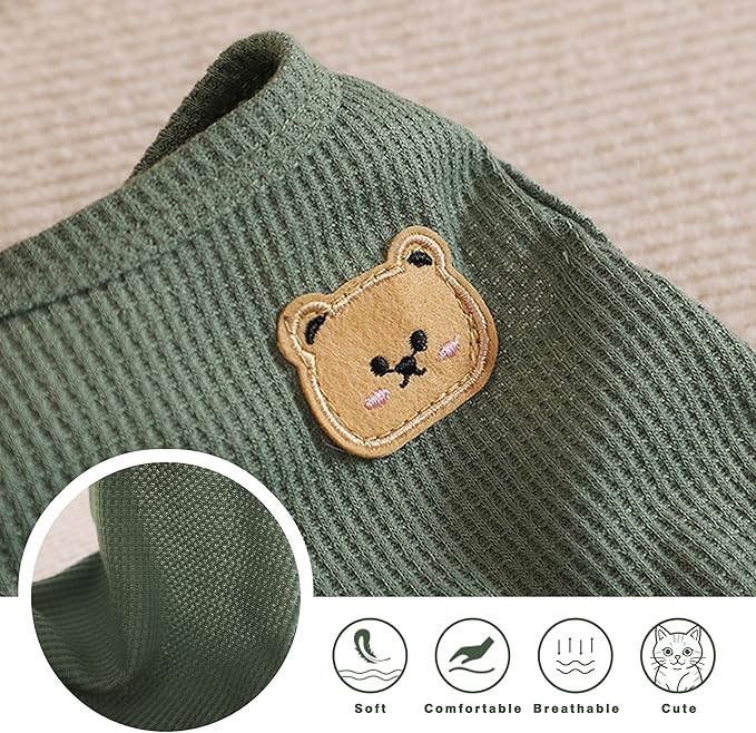 Waffle Knit Cat & Dog T Shirt for Small Dogs, Stretchable Puppy Shirt for Sphynx Cats & Small Breeds, Pet Clothes | Breathable Summer/Winter Apparel for Newborn(Green Medium)