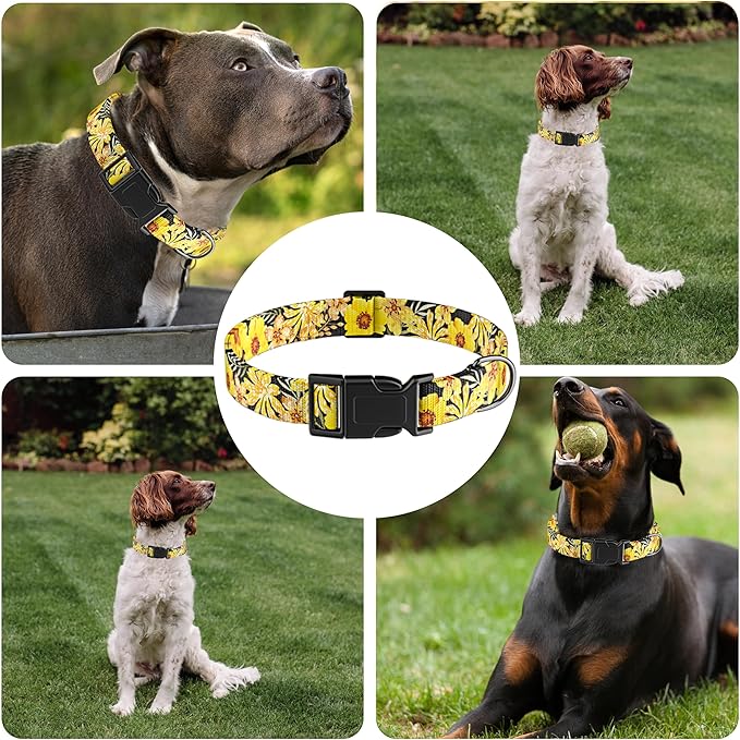 Dog Collar for Boys Girls, Puppy Collar for Small Medium Large Dogs, Adjustable Soft Patterned Pet Collar with Safety Buckle for Male Females(Yellow Floral,XS)