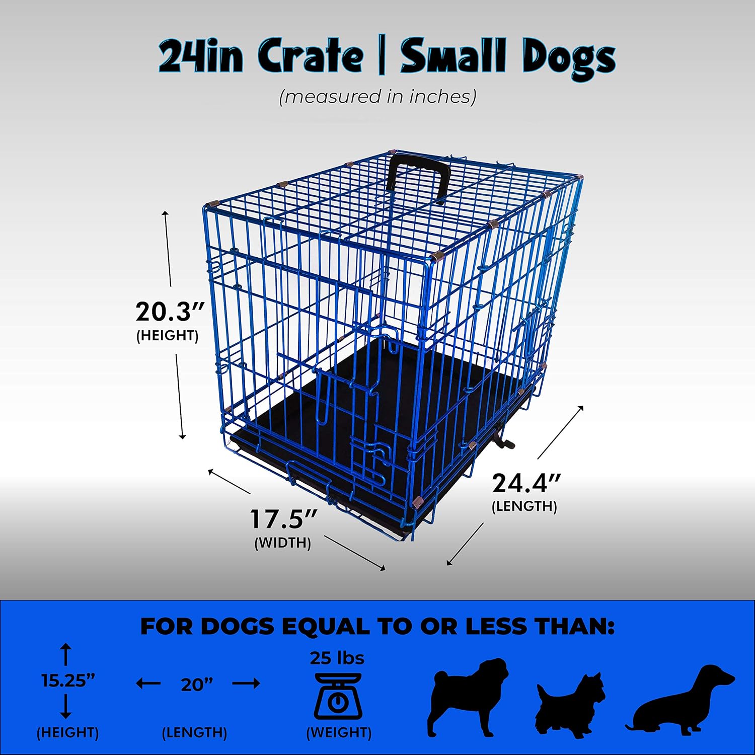 PET Expressions Luxury Colorful 24 Inch Foldable Dog Crate with 2 Doors | Free Training Ebook and Pet Calming Music | 3 Colors & 3