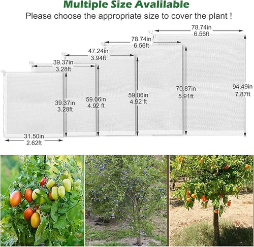 2 Pack 6 x 6.6 ft Large Fruits Tree Netting, Garden Mesh Insect Tree Cover with Zipper Drawstring Bird Barrier Net Plant Bags Blueberry Bushes Protection Cover for Prevent Animals Deer Squirrel Bug