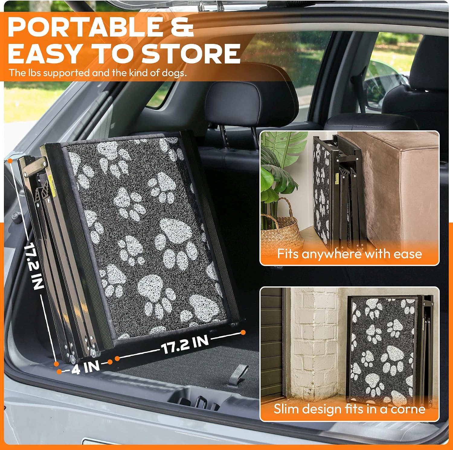 Upgraded Dog Ramp for Car 71"x17.2" Wide Portable Folding Pet Ramp with Non-Slip Surface. Extra Wide Portable Ramp for Large, Small & Senior Dogs to Get in Cars, SUVs, Trucks & Beds, Up to 250LBS
