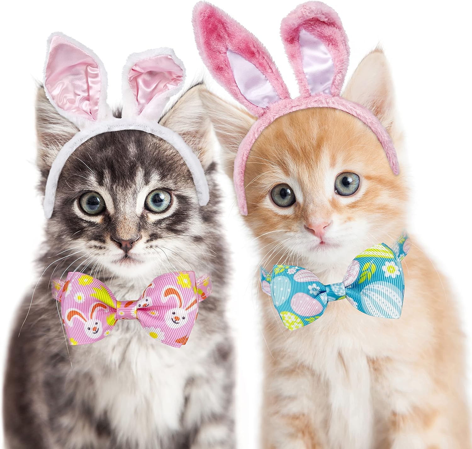 Easter Cat Collar with Bow Tie, Holiday 2 Pack Kitty Kitten Cute Bunny Carrot Collar for Girls and Boys (Hoppy Hour/Pink)