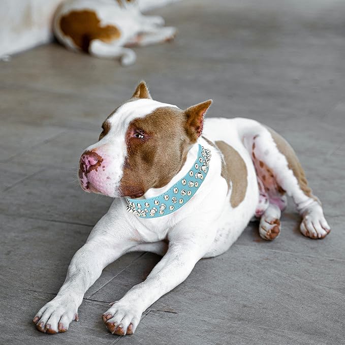 TEEMERRYCA Adjustable Microfiber Leather Spiked Studded Dog Collars with a Squeak Ball Gift for Small Medium Large Pets Like Cats/Pit Bull/Bulldog/Pugs/Husky, Blue, XS 8.3-10.6 inches