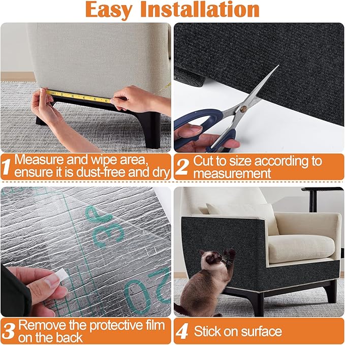 Cat Scratch Furniture Protector - 138" x 15.8" Trimmable Self-Adhesive Cats Claws Scratch Pads, DIY Cat Climbing Couch Protector for Scratch Post Cat Tree Replacement Indoor (Black)