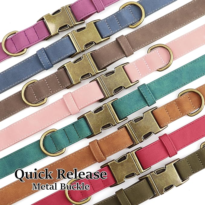 Didog Soft PU Leather Dog Collar, Stylish Quick Released Dog Collar for Large Dogs, Easy Clean Adjustable Pet Collar for Daily Walking, Light Brown, L Fit 15-23" Neck