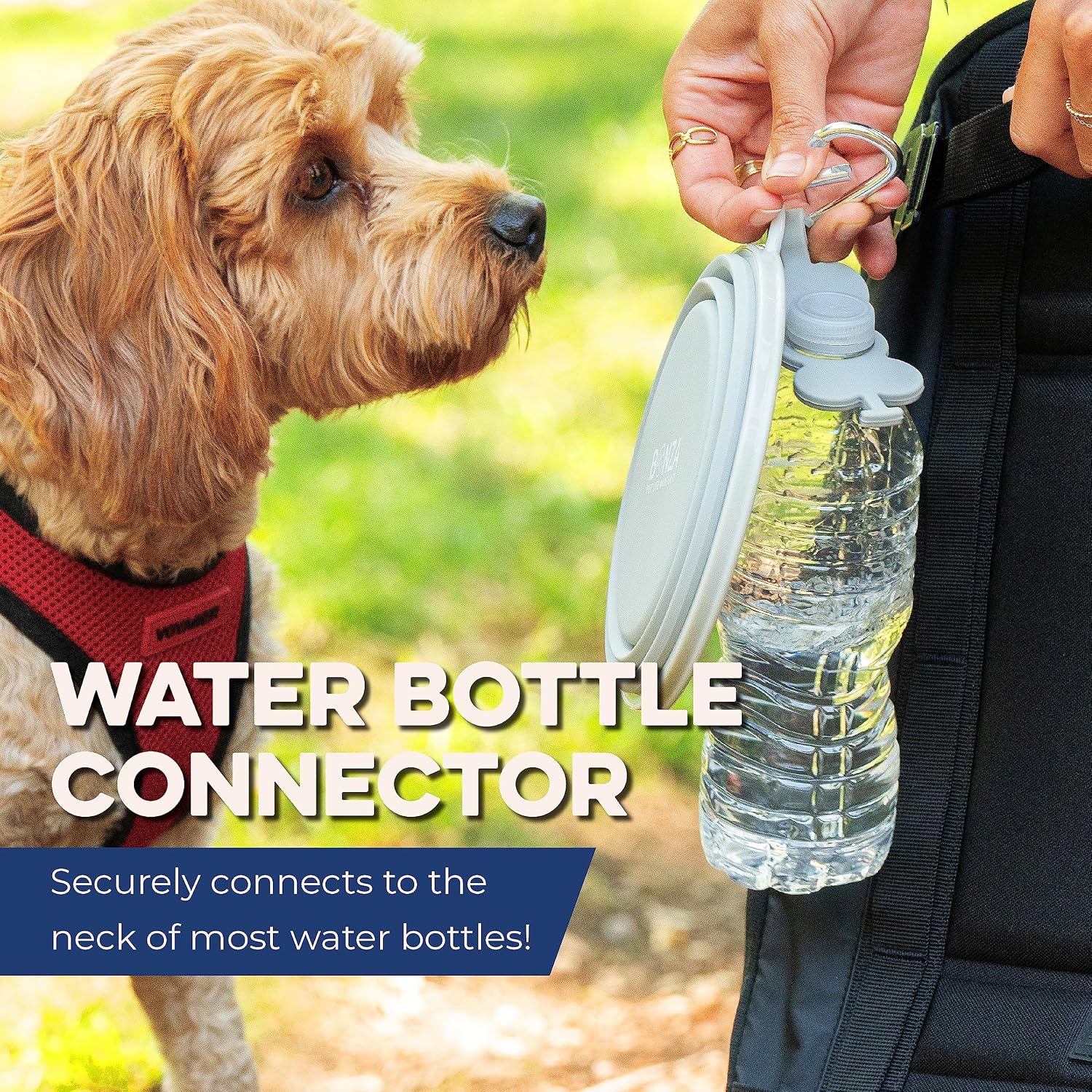 Bonza Collapsible Dog Water Bowl - BPA-Free Silicone Dog Dish - Reinforced Rim Collapsible Bowl - Carabiner Clip Travel Dishes for Pets - for Hiking, Camping & Car Trips - Large 33 Oz, Navy Blue