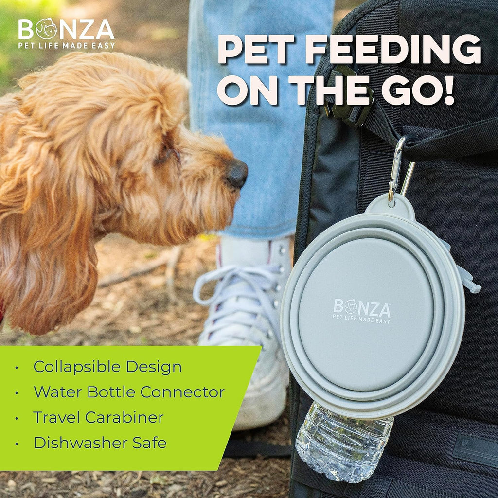Bonza Collapsible Dog Water Bowl - BPA-Free Silicone Dog Dish - Reinforced Rim Collapsible Bowl - Carabiner Clip Travel Dishes for Pets - for Hiking, Camping & Car Trips - Large 33 Oz, Navy Blue
