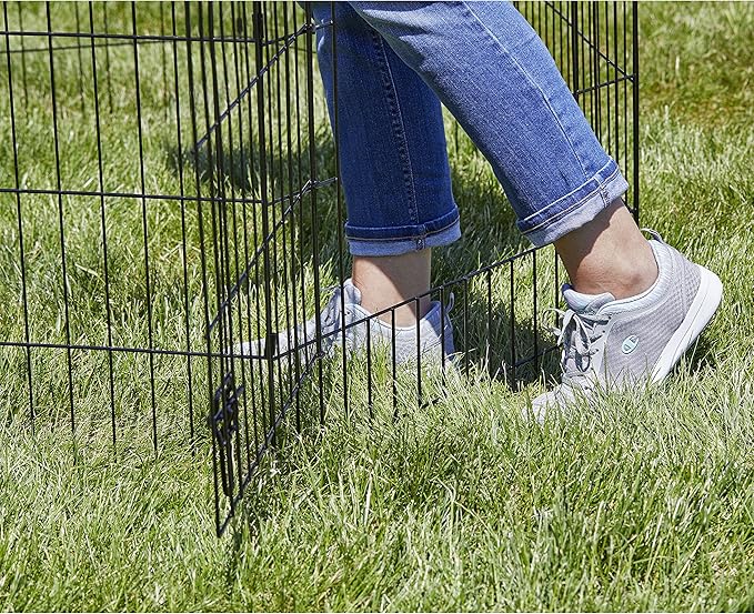 MidWest Homes for Pets Folding Metal Dog Exercise Pen, Indoor/Outdoor Playpen with Secure Door, Provides 16 Sq Feet of Play Space, 30-Inches Tall, Black E-Coated