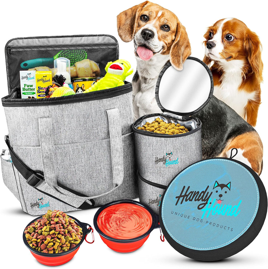 Dog Travel Bag, Pet Travel Organizer Kit for Weekend Trips | Includes accessory organizer with food storage, ideal for road trips, camping and weekends away