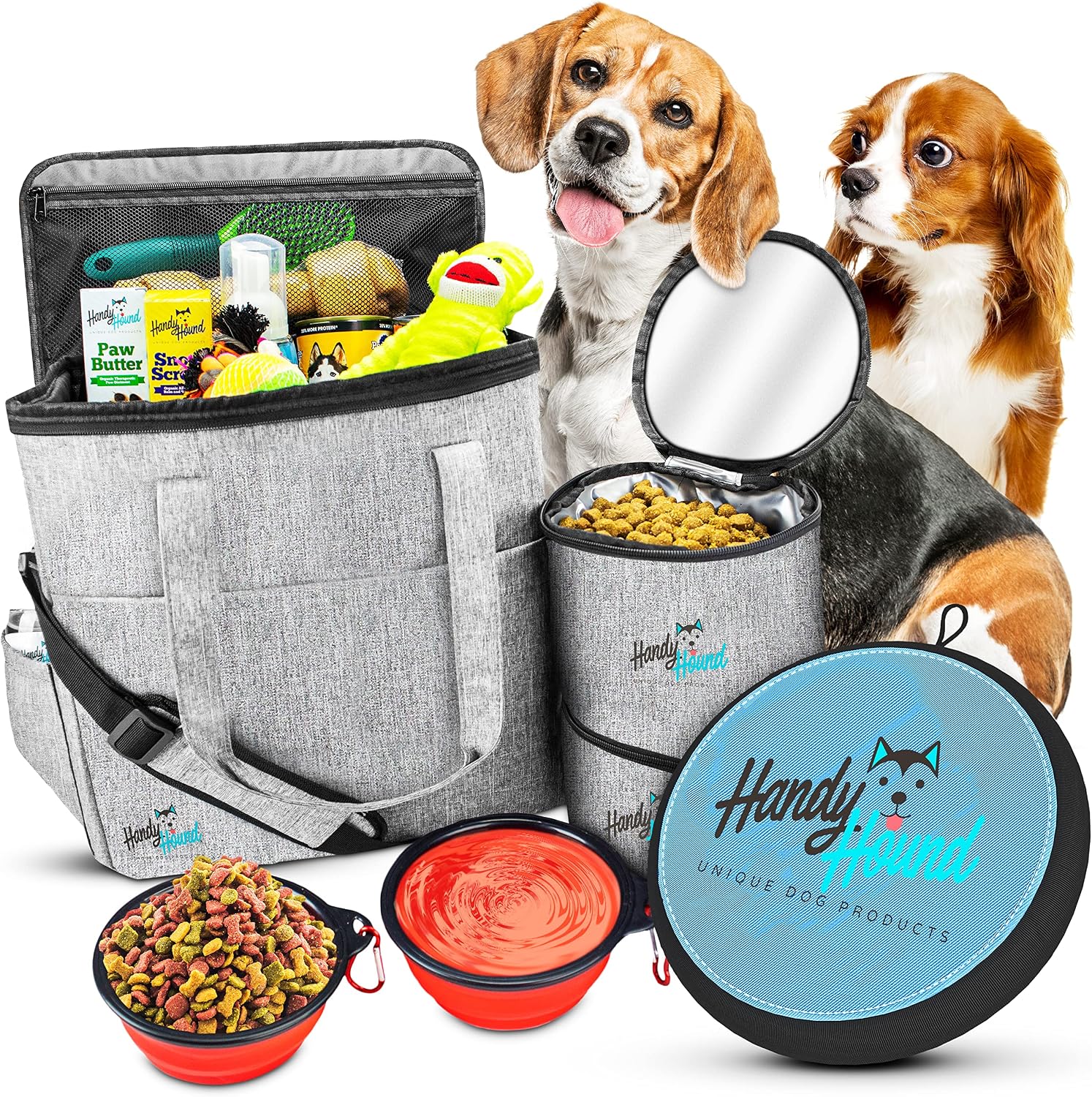Dog Travel Bag, Pet Travel Organizer Kit for Weekend Trips | Includes accessory organizer with food storage, ideal for road trips, camping and weekends away