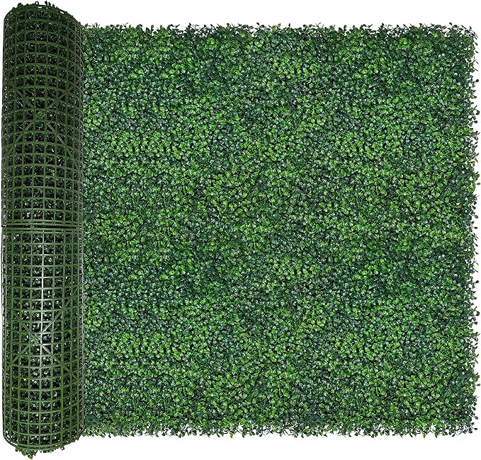 Artificial Boxwood Roll: 40x120 in (33.5 sqft) UV-Anti Faux Ivy Boxwood Hedge Leaf Grass Wall for Patio Balcony Privacy, Garden, Backyard Greenery Wall Backdrop and Fence Decor