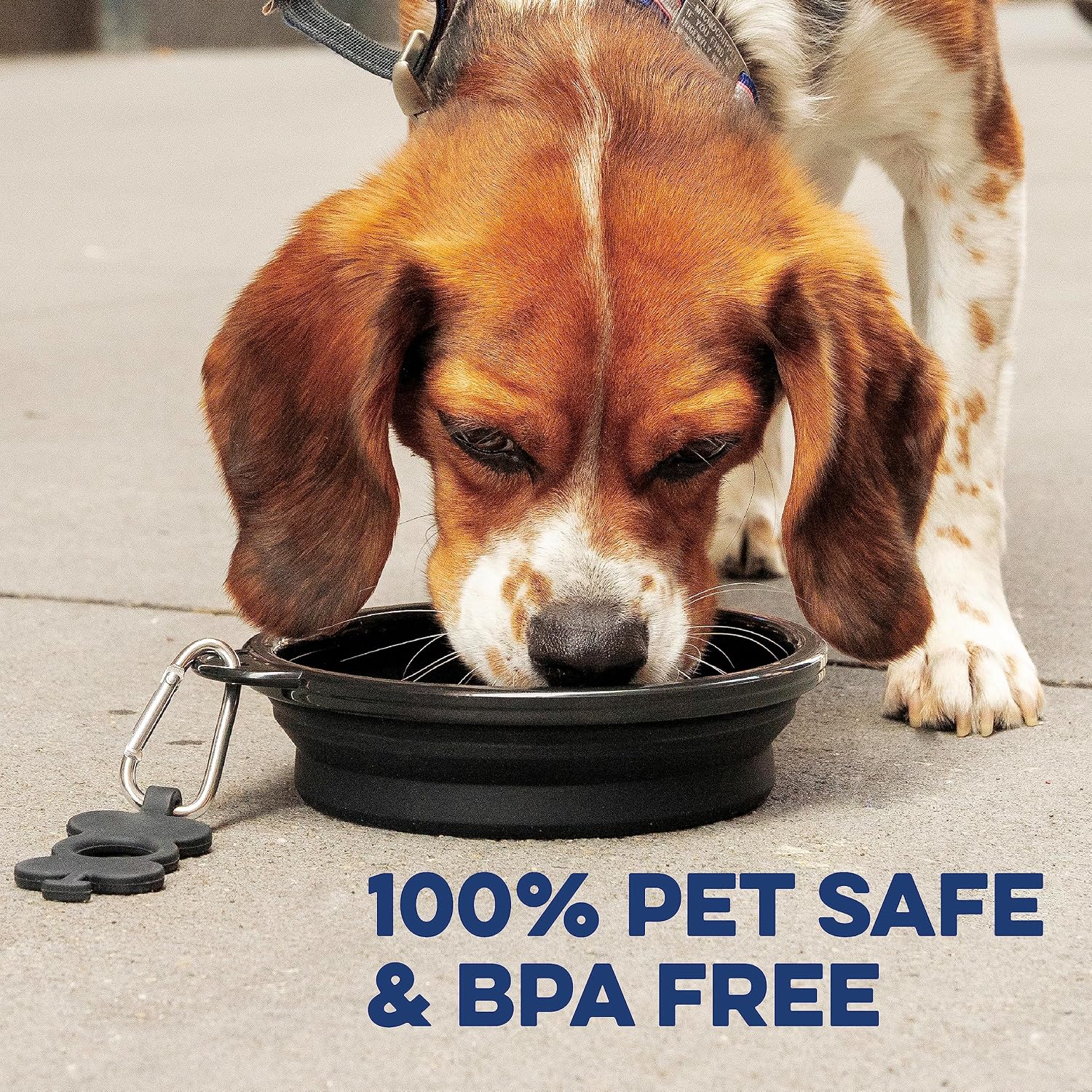 Bonza Collapsible Dog Water Bowl - BPA-Free Silicone Dog Dish - Reinforced Rim Collapsible Bowl - Carabiner Clip Travel Dishes for Pets - for Hiking, Camping & Car Trips - Large 33 Oz, Navy Blue